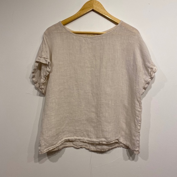 Giusy Beige Linen Short Sleeve Oversized Top Size Medium - Picture 1 of 3